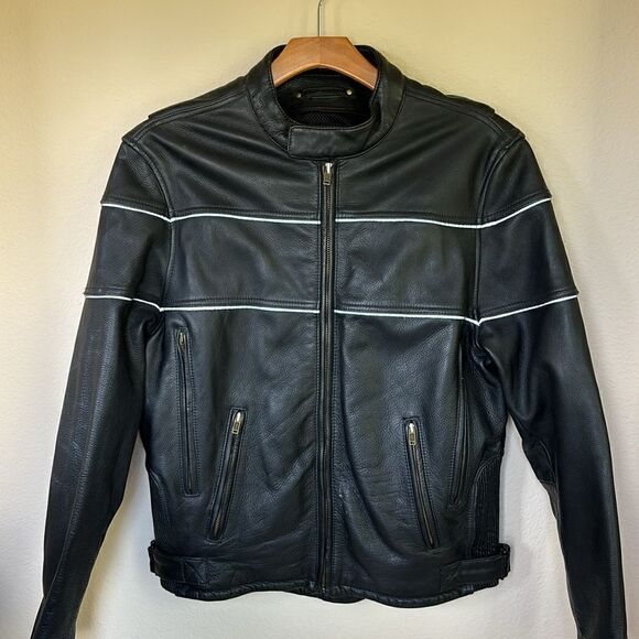 Wilson’s Black Leather Racing Moto thick‎ heavy Motorcycle Jacket Mens Medium - Picture 1 of 16